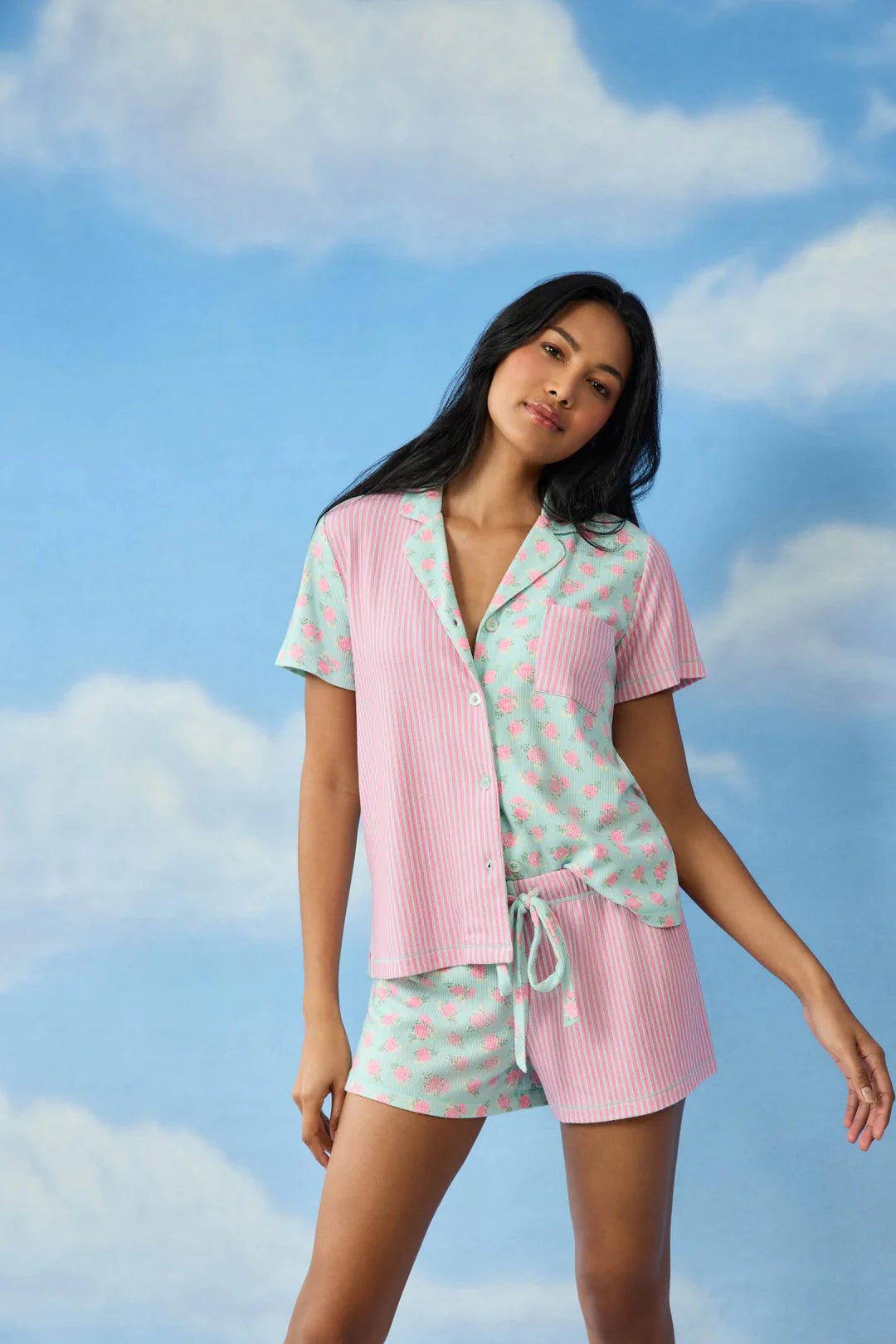 SECRET GARDEN STRIPED FLORAL SHORT SET