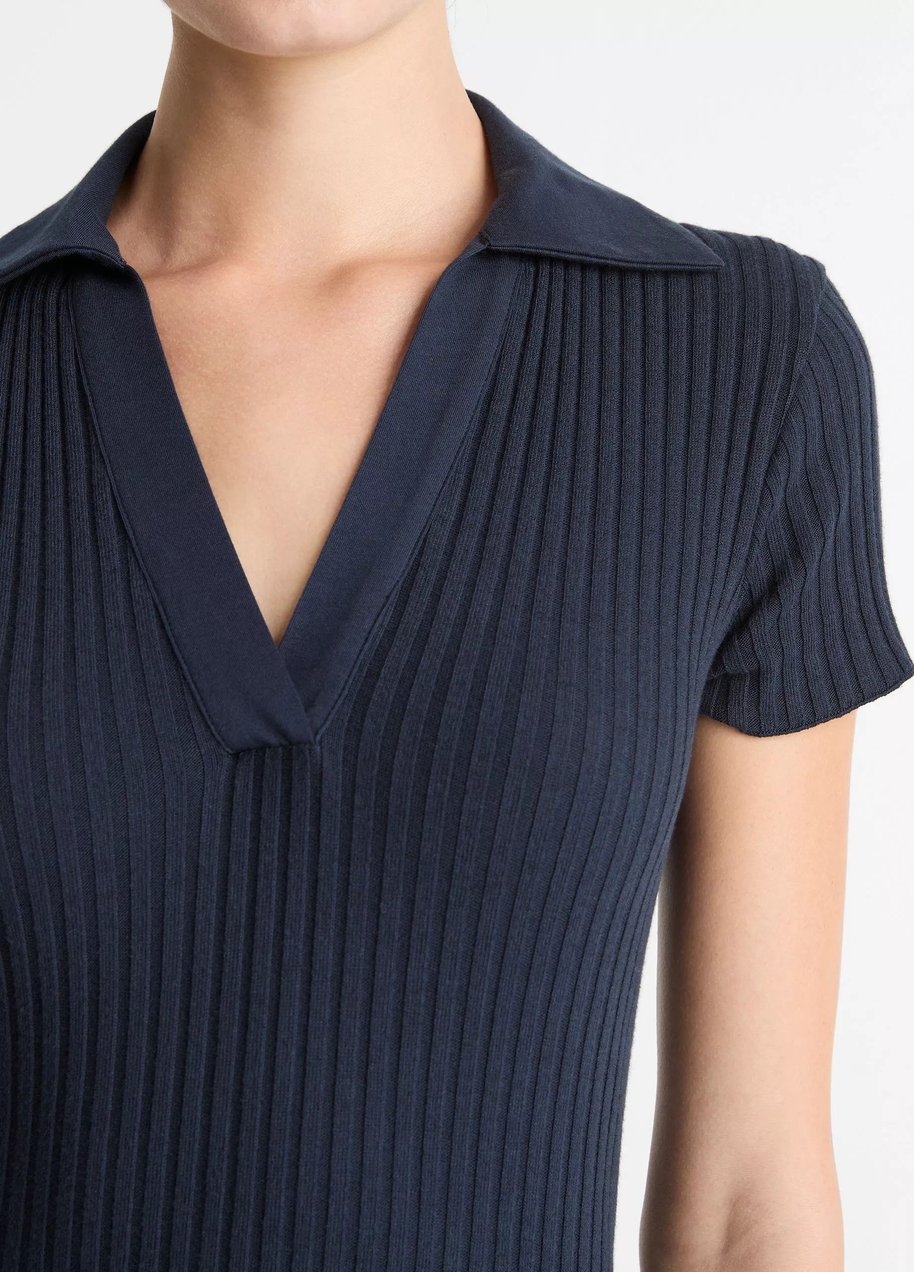 RIBBED COTTON BLEND POLO DRESS