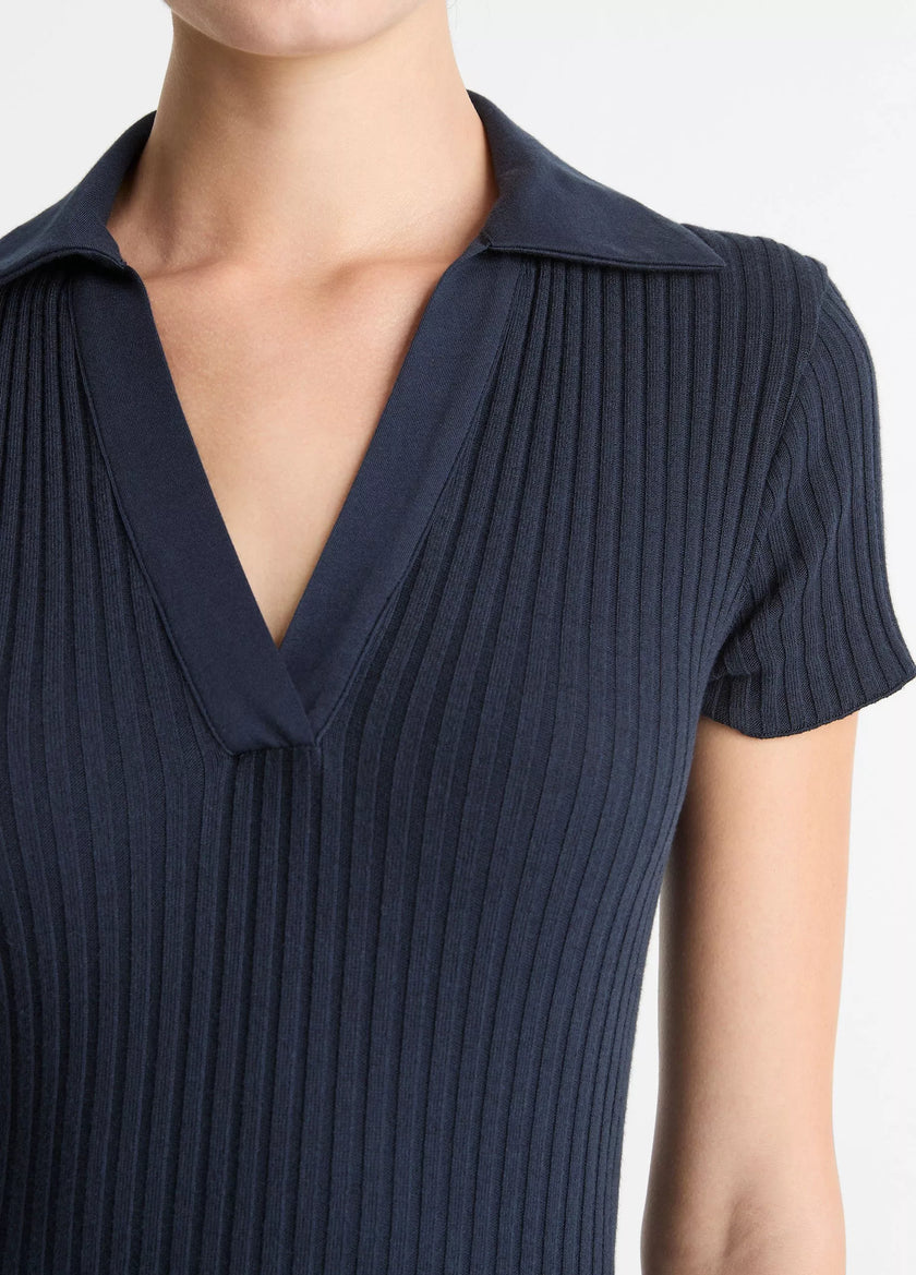 RIBBED COTTON BLEND POLO DRESS