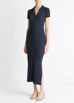 RIBBED COTTON BLEND POLO DRESS