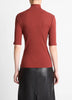 RIBBED COTTON ELBOW SLEEVE TURTLENECK TOP