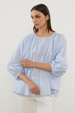 RUCHED STRIPED CHAIN EMBELLISHED SHIRT