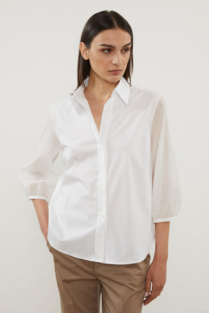 COTTON SHIRT WITH ORGANZA SLEEVES
