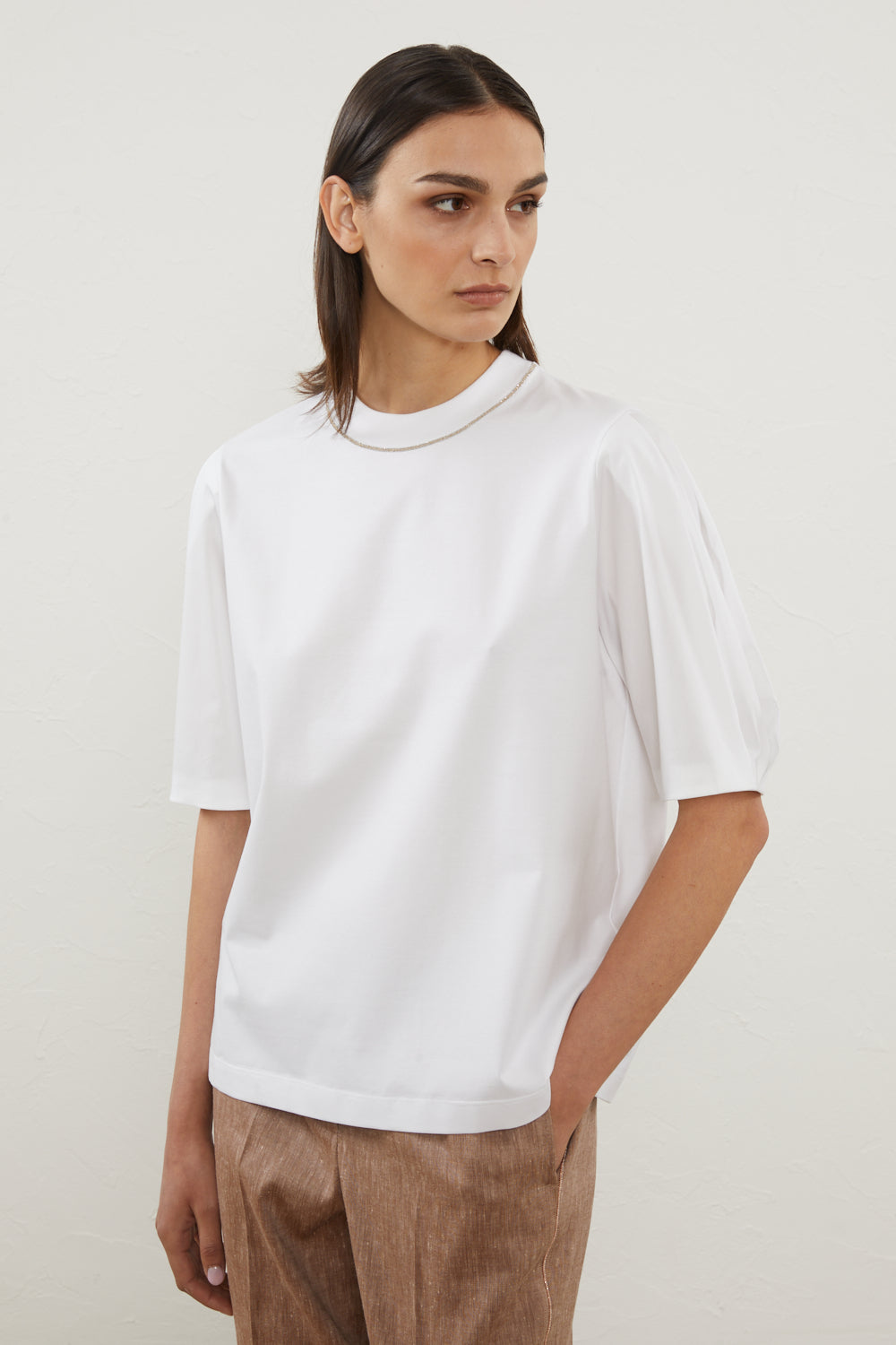 JERSEY AND COTTON POPLIN TSHIRT WITH PUNTO LUCE