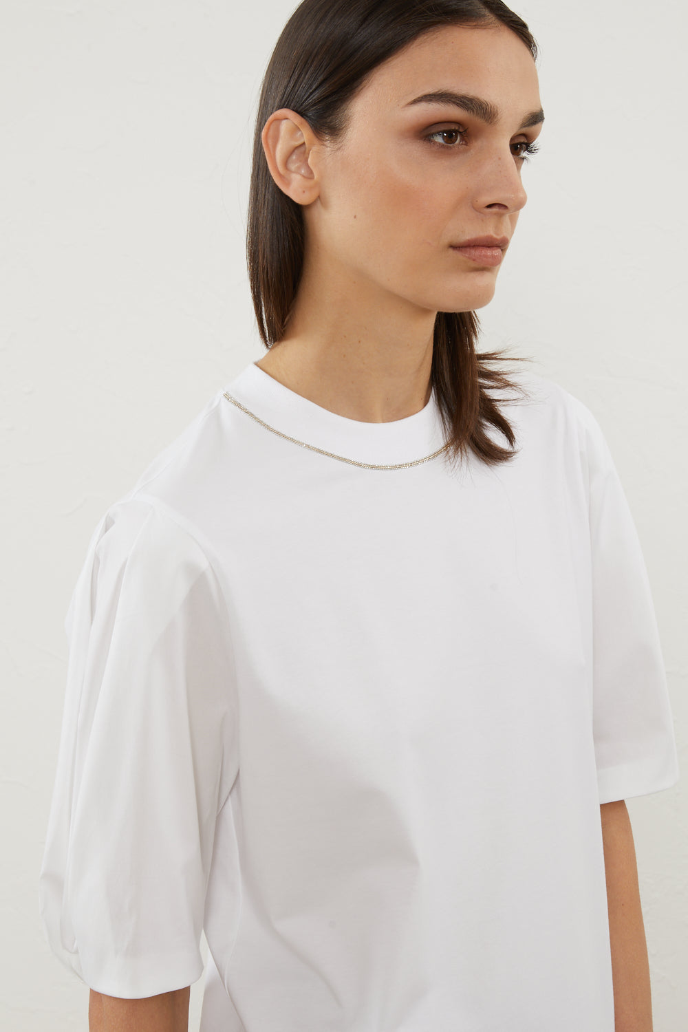 JERSEY AND COTTON POPLIN TSHIRT WITH PUNTO LUCE