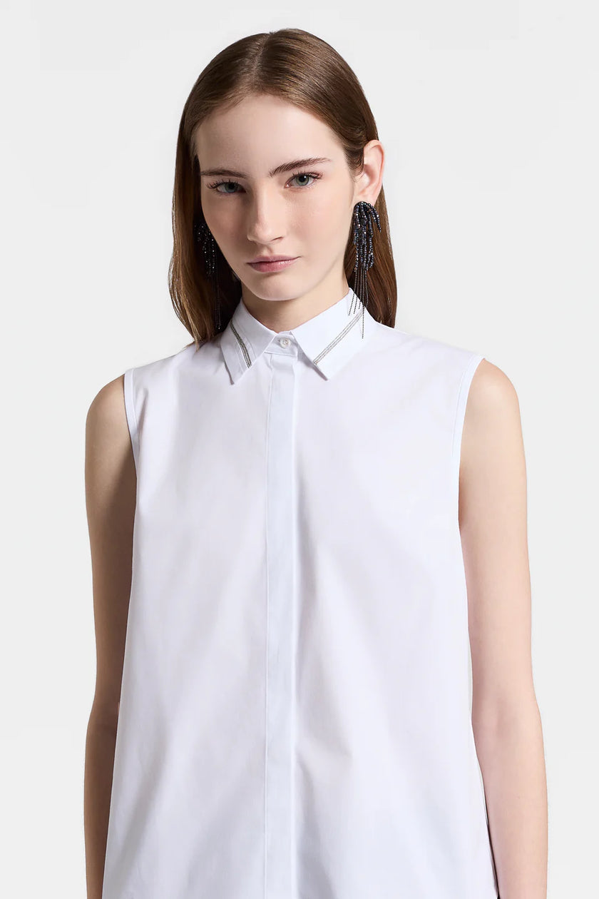 SLEEVELESS COTTON POPLIN SHIRT