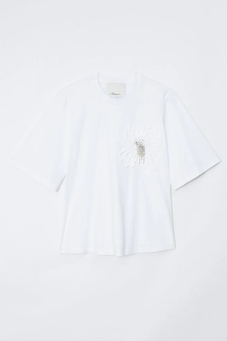 TRAPEZE TSHIRT WITH FLORAL APPLIQUE