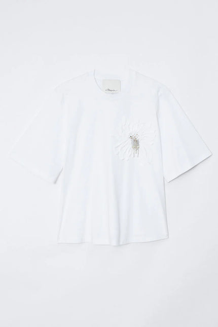 TRAPEZE TSHIRT WITH FLORAL APPLIQUE