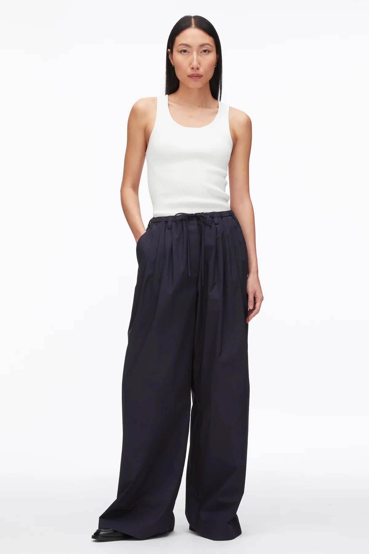 STRUCTURED COTTON PULL ON STRAIGHT LEG PANTS