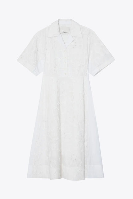 EMBROIDERED MIDI SHIRT DRESS IN WHITE