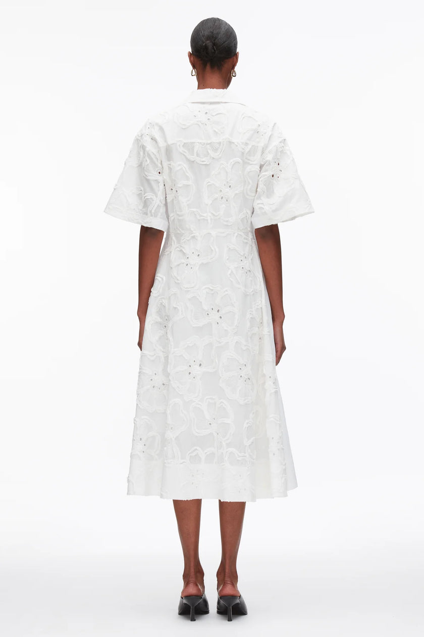 EMBROIDERED MIDI SHIRT DRESS IN WHITE