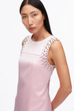 STUDDED SATIN SLEEVELESS MIDI DRESS