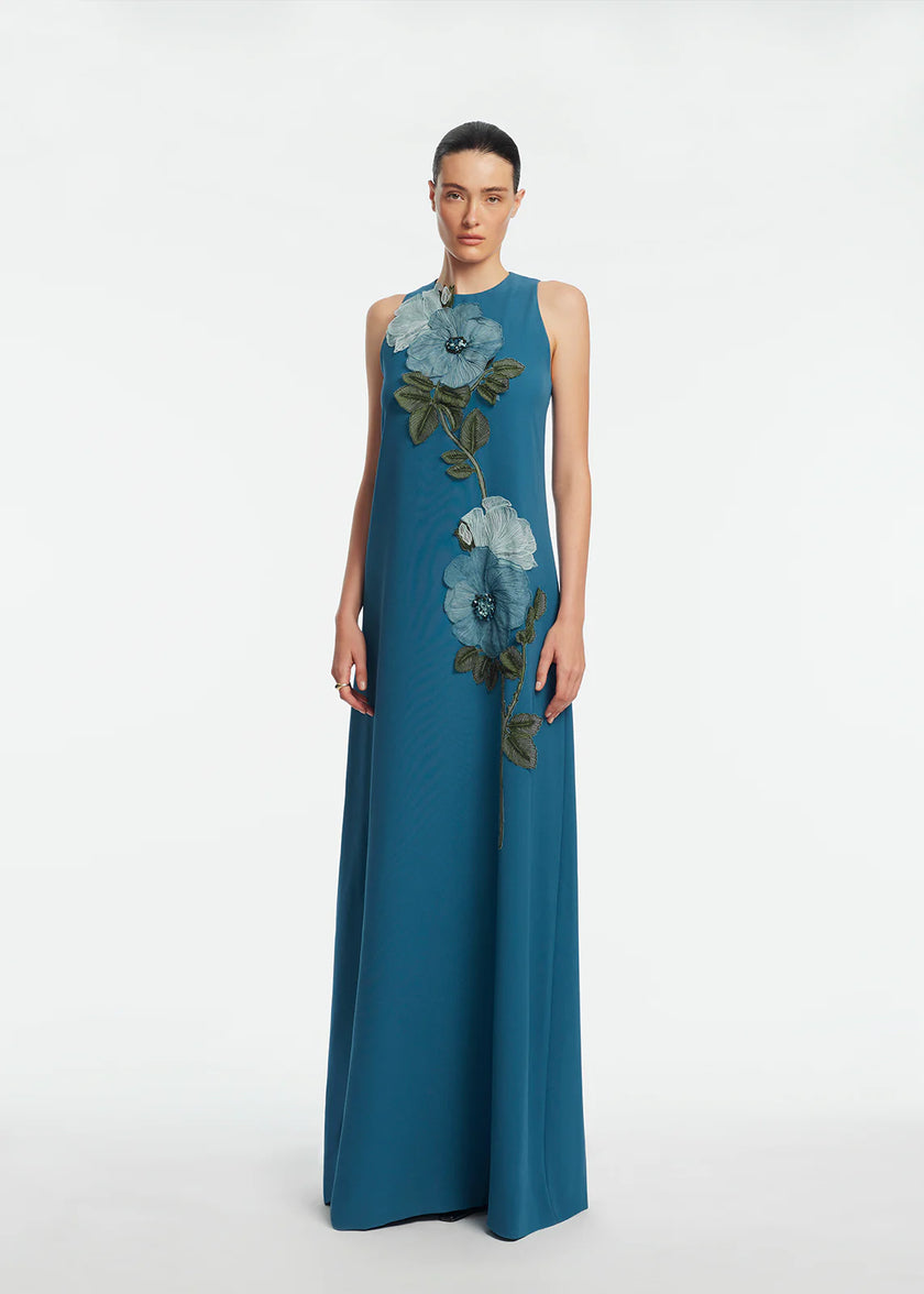 PEONY EMBROIDERED FLUID CREPE FRANCIE GOWN