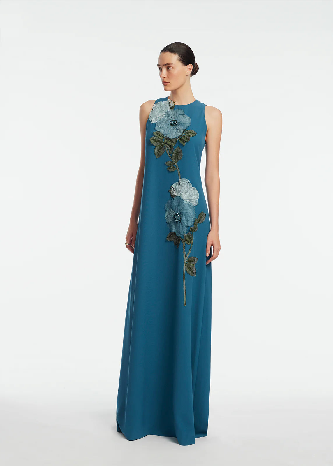 PEONY EMBROIDERED FLUID CREPE FRANCIE GOWN