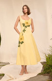 PEONY EMBROIDERED STRETCH COTTON FULL DRESS