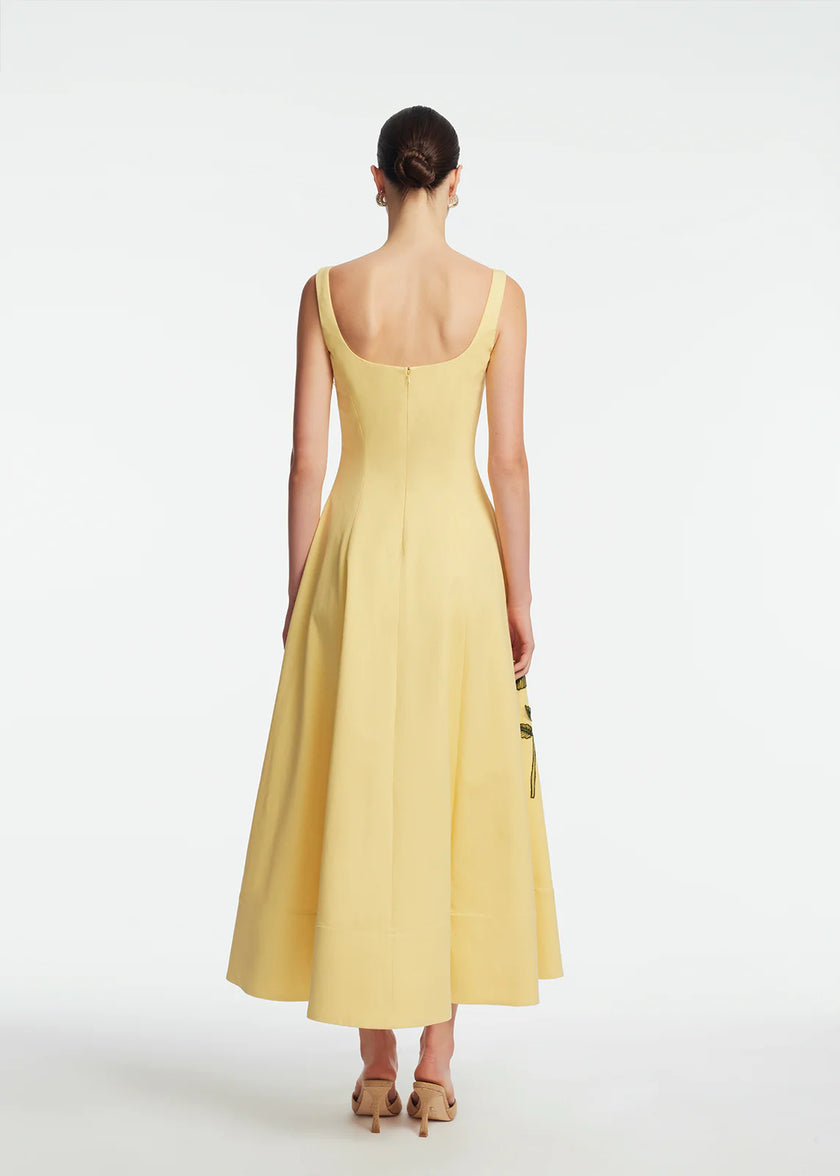 PEONY EMBROIDERED STRETCH COTTON FULL DRESS