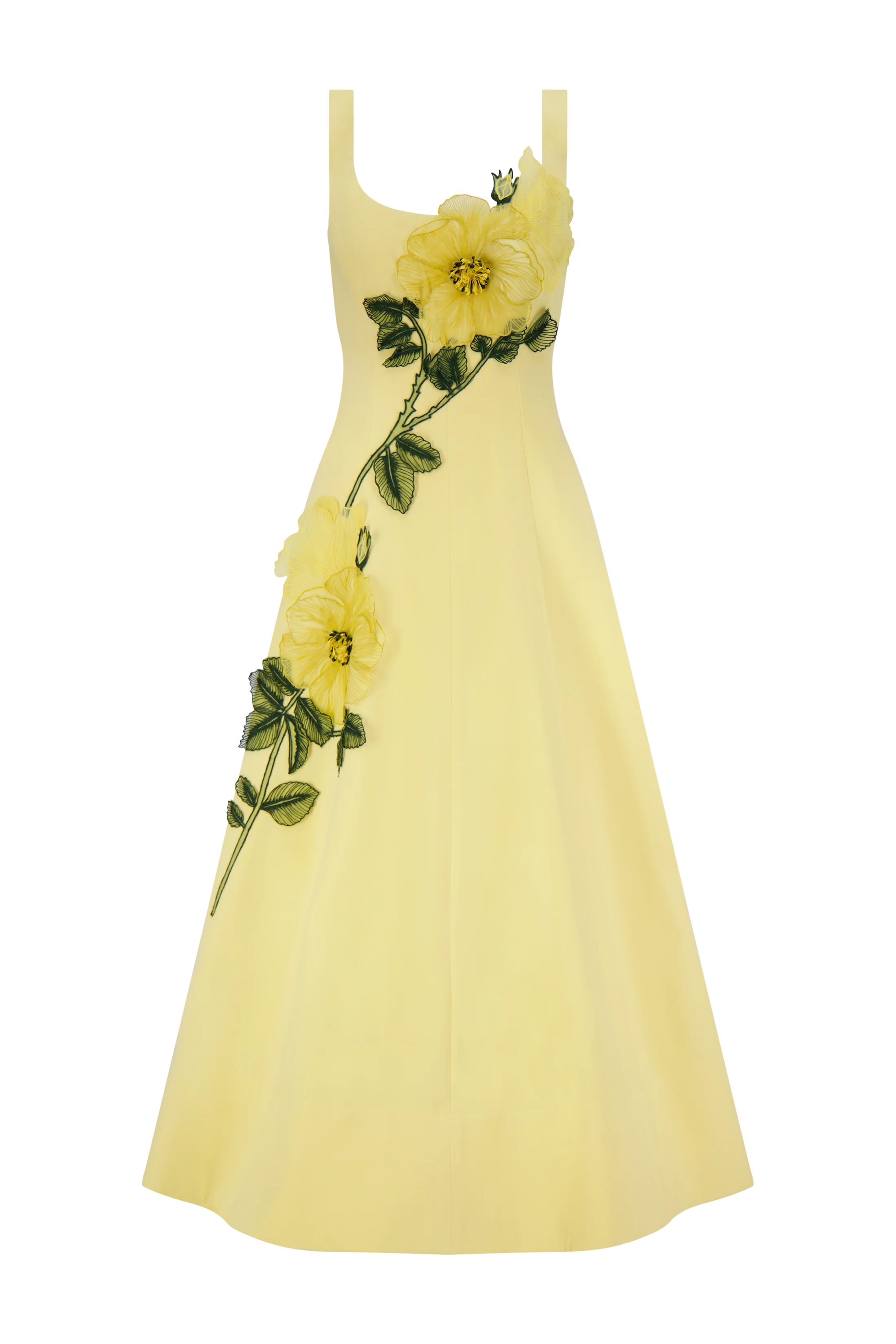 PEONY EMBROIDERED STRETCH COTTON FULL DRESS