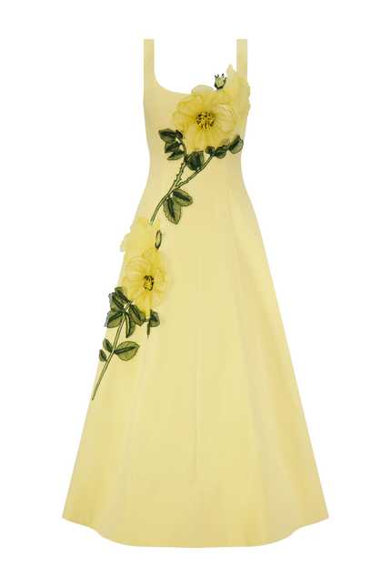 PEONY EMBROIDERED STRETCH COTTON FULL DRESS