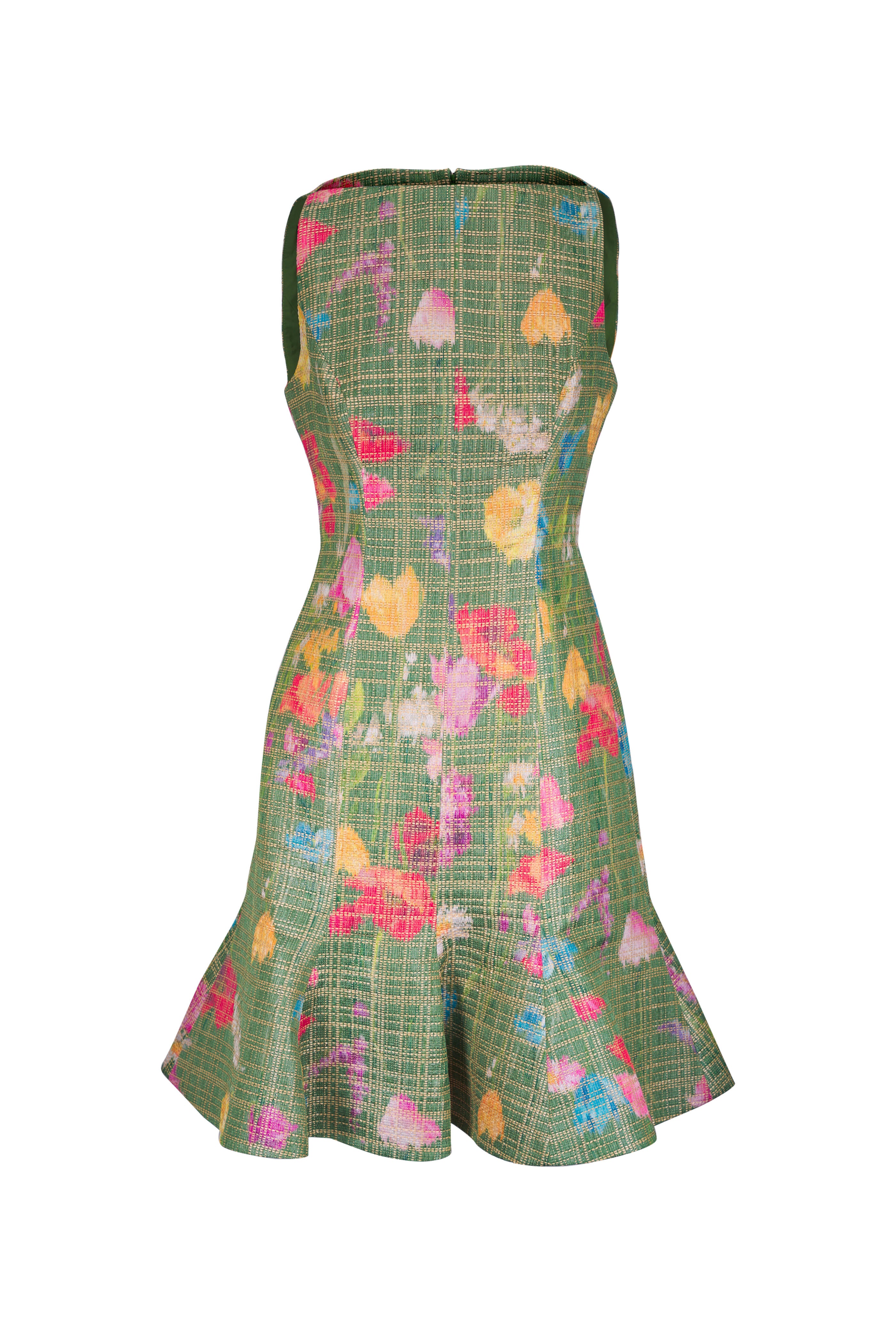 SLEEVELESS FLORAL RAFFIA FLOUNCE MINI DRESS