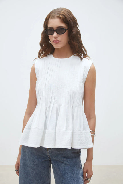 LUIGI PLEATED SLEEVELESS BLOUSE