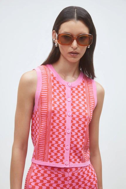 GABLESI SLEEVELESS JACQUARD CARDIGAN