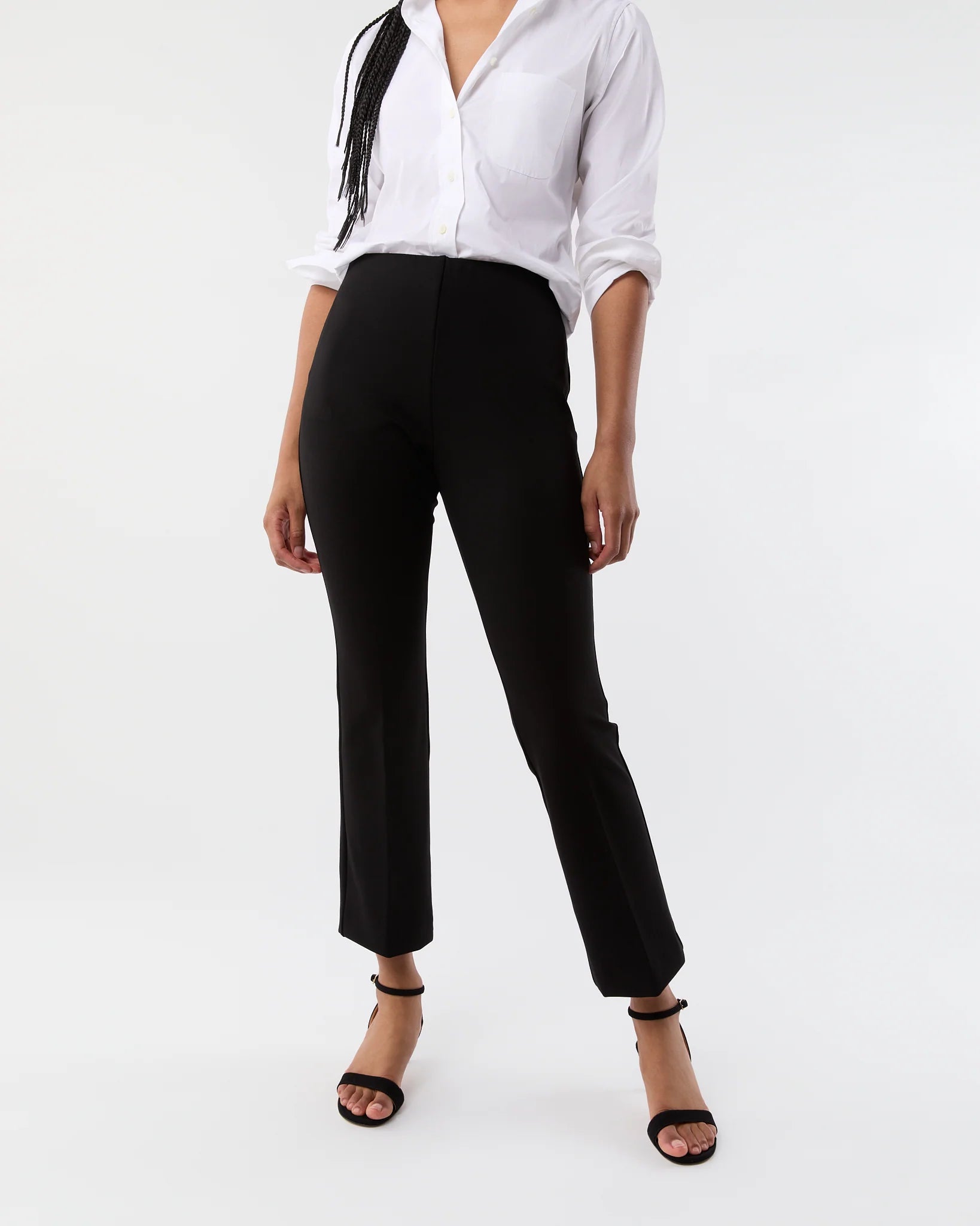FAYE FLARE CROPPED PANT IN BLACK PONTE KNIT
