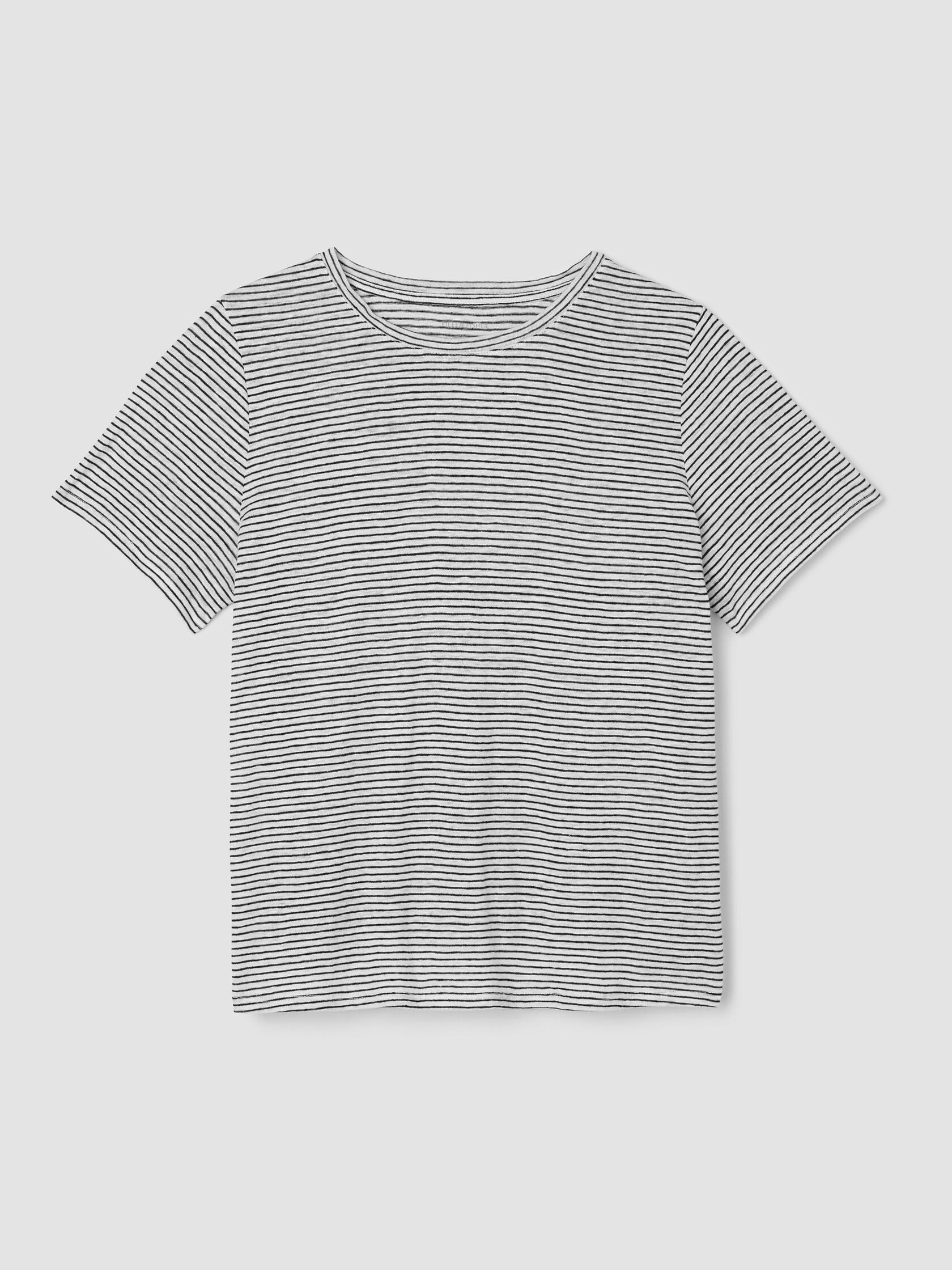 STRIPED ORGANIC LINEN JERSEY CREW NECK TEE