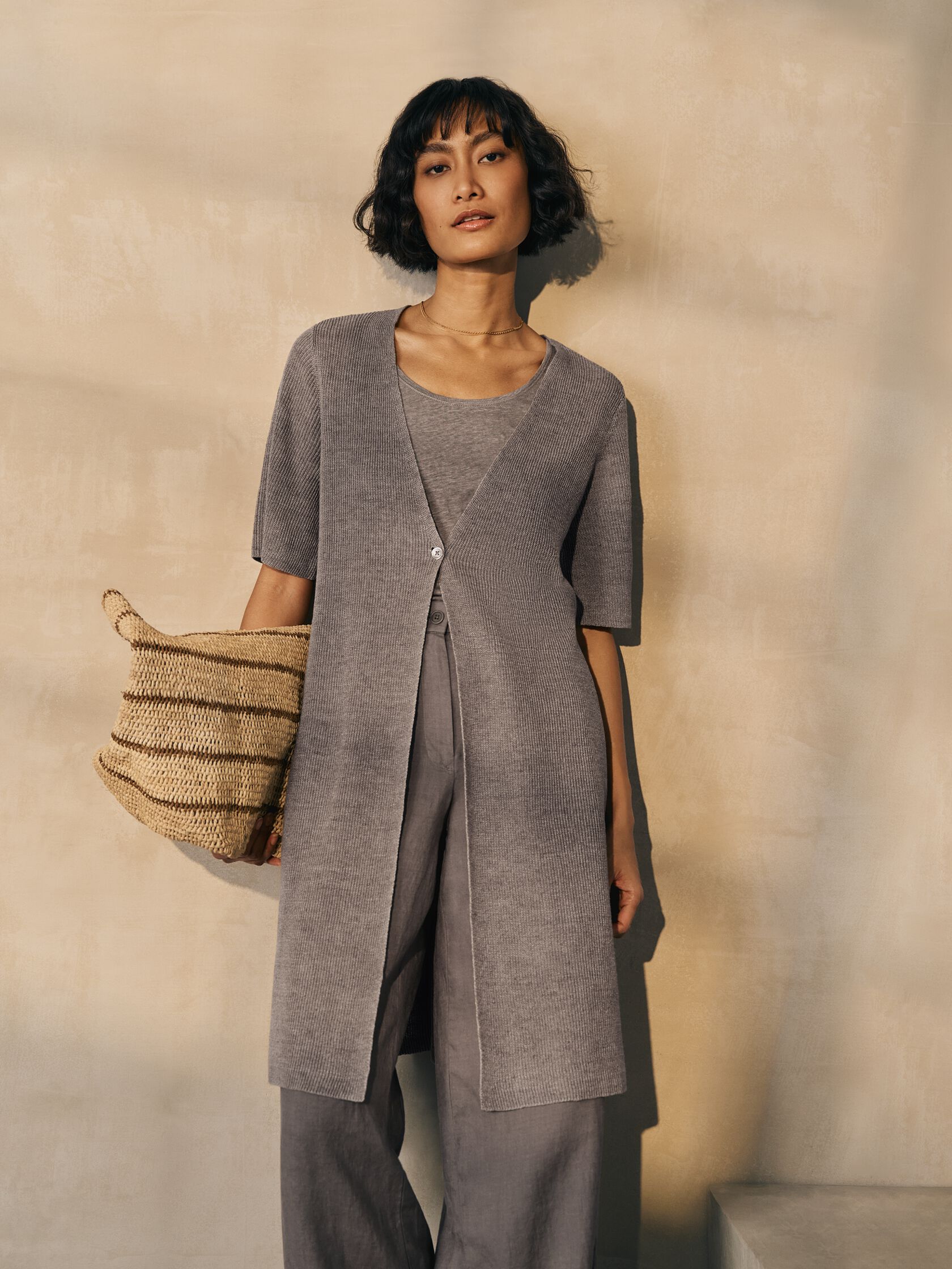 ORGANIC LINEN DELAVE VNECK LONG CARDIGAN