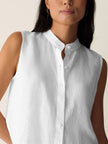 ORGANIC HANDKERCHIEF LINEN SLEEVELESS SHIRT IN WHITE