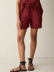 PUCKERED ORGANIC LINEN STRIPE SHORTS