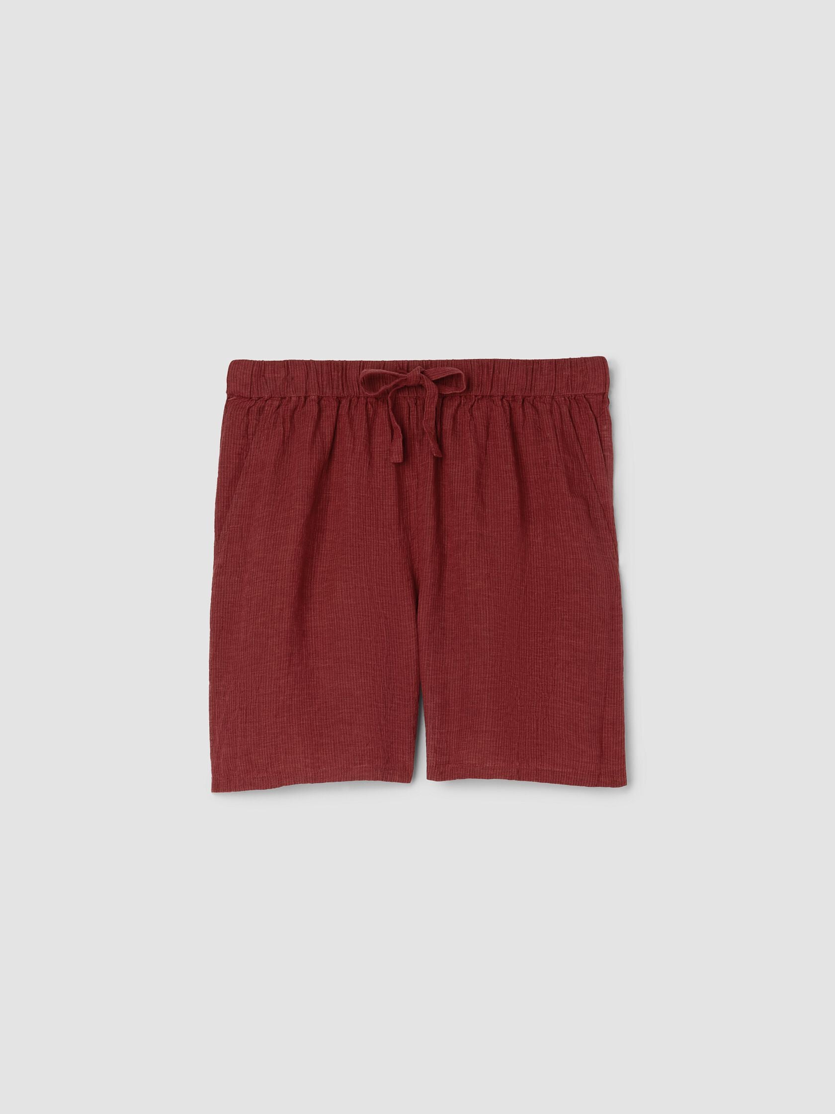 PUCKERED ORGANIC LINEN STRIPE SHORTS