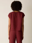 PUCKERED ORGANIC LINEN STRIPE SQUARE TOP