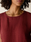 PUCKERED ORGANIC LINEN STRIPE SQUARE TOP