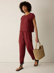 PUCKERED ORGANIC LINEN STRIPE SQUARE TOP