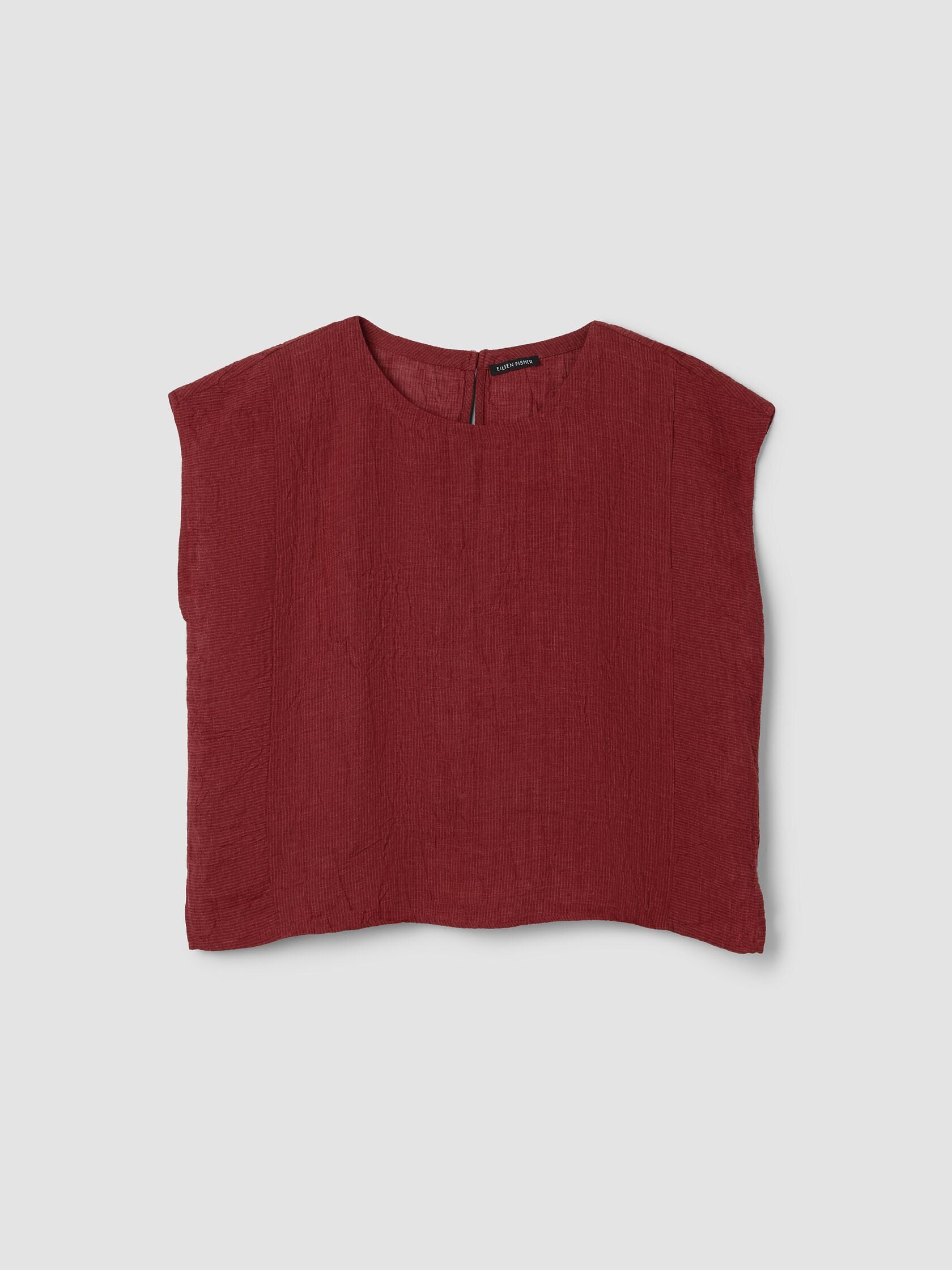 PUCKERED ORGANIC LINEN STRIPE SQUARE TOP