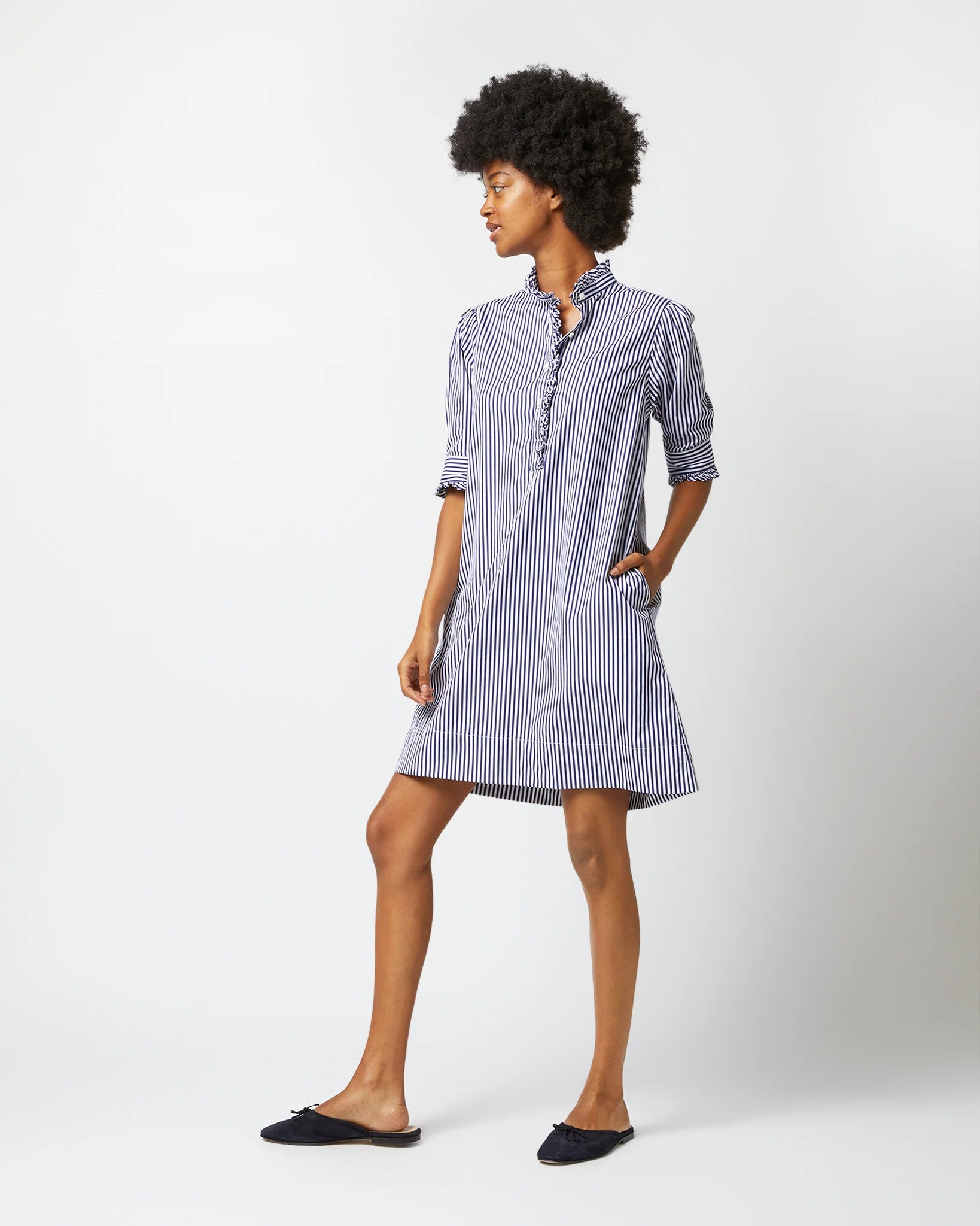 ELBOW SLEEVE FRILL DRESS