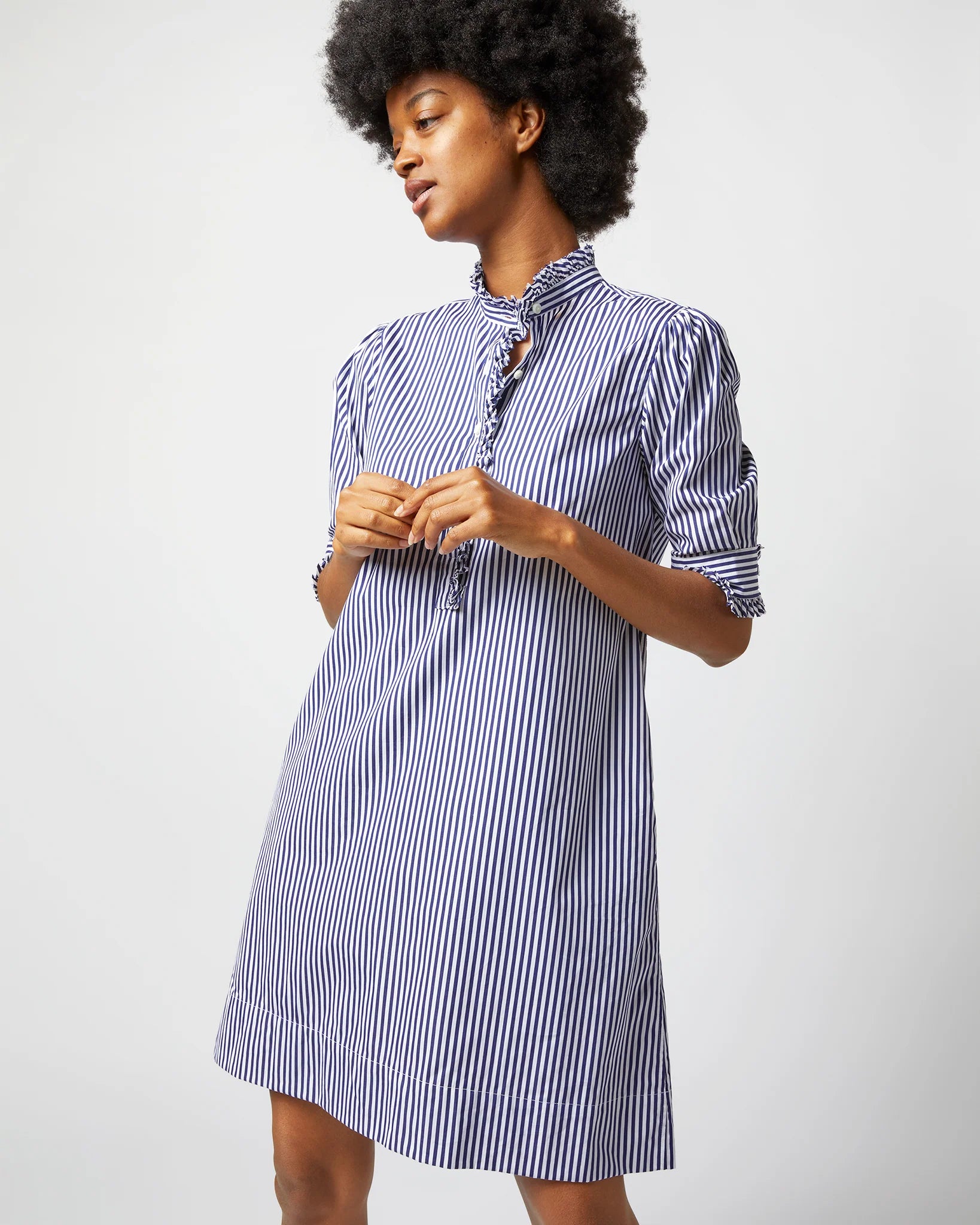 ELBOW SLEEVE FRILL DRESS