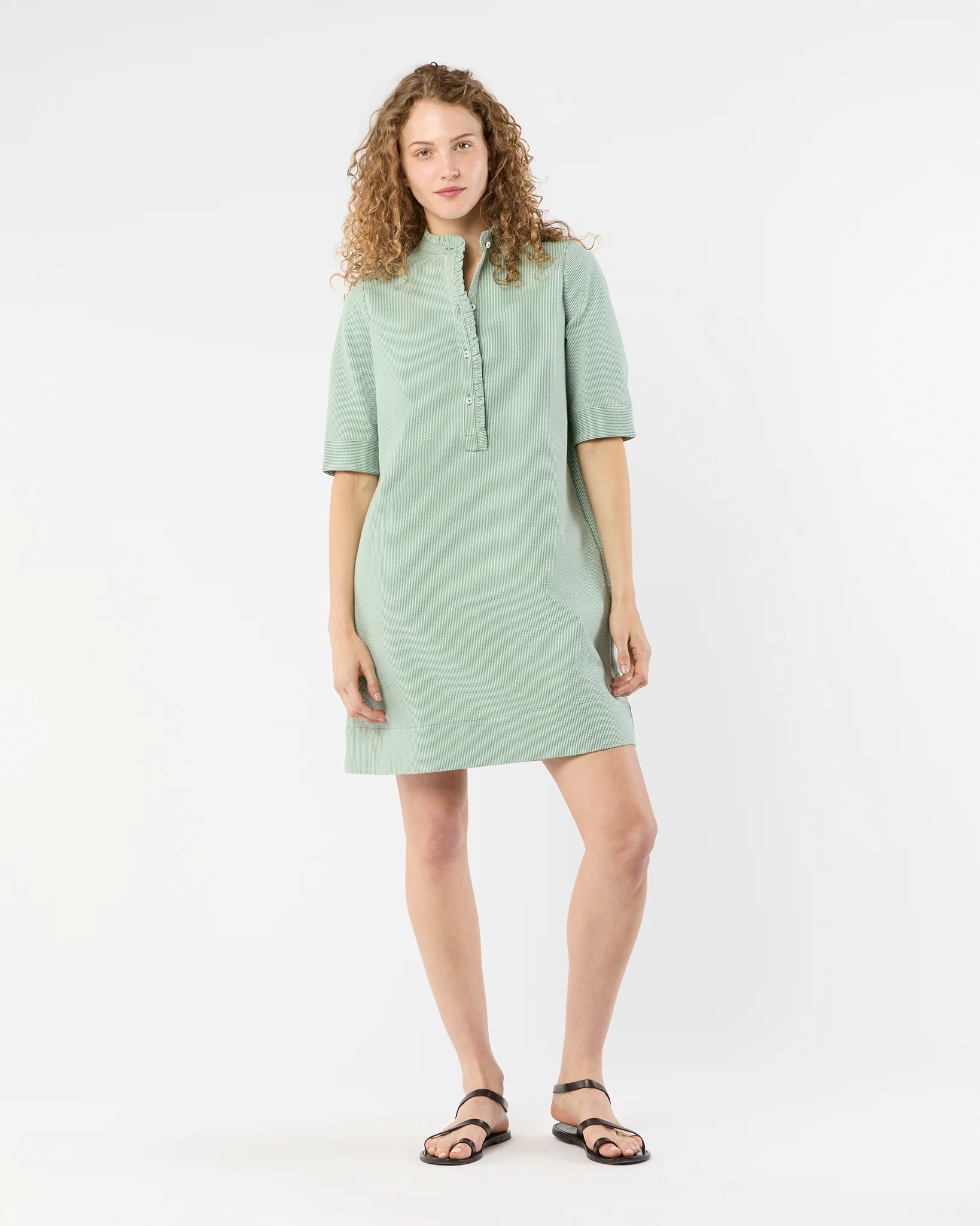 ELBOW SLEEVE FRILL DRESS