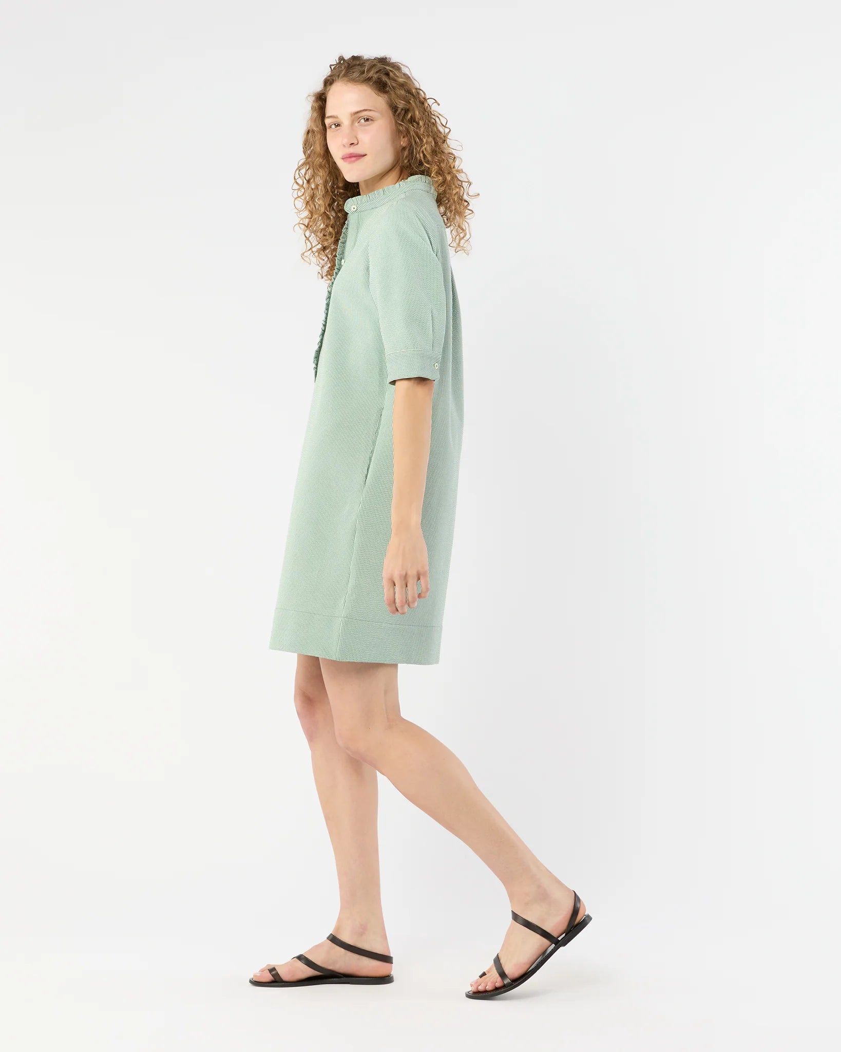 ELBOW SLEEVE FRILL DRESS