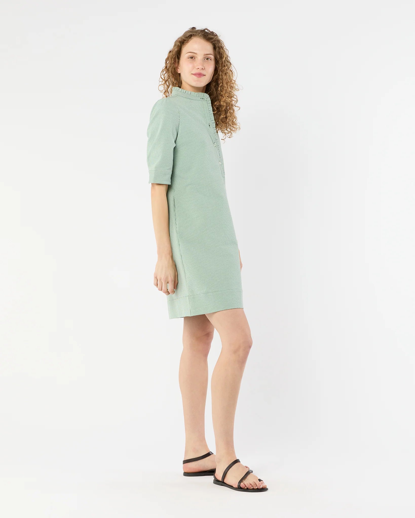 ELBOW SLEEVE FRILL DRESS