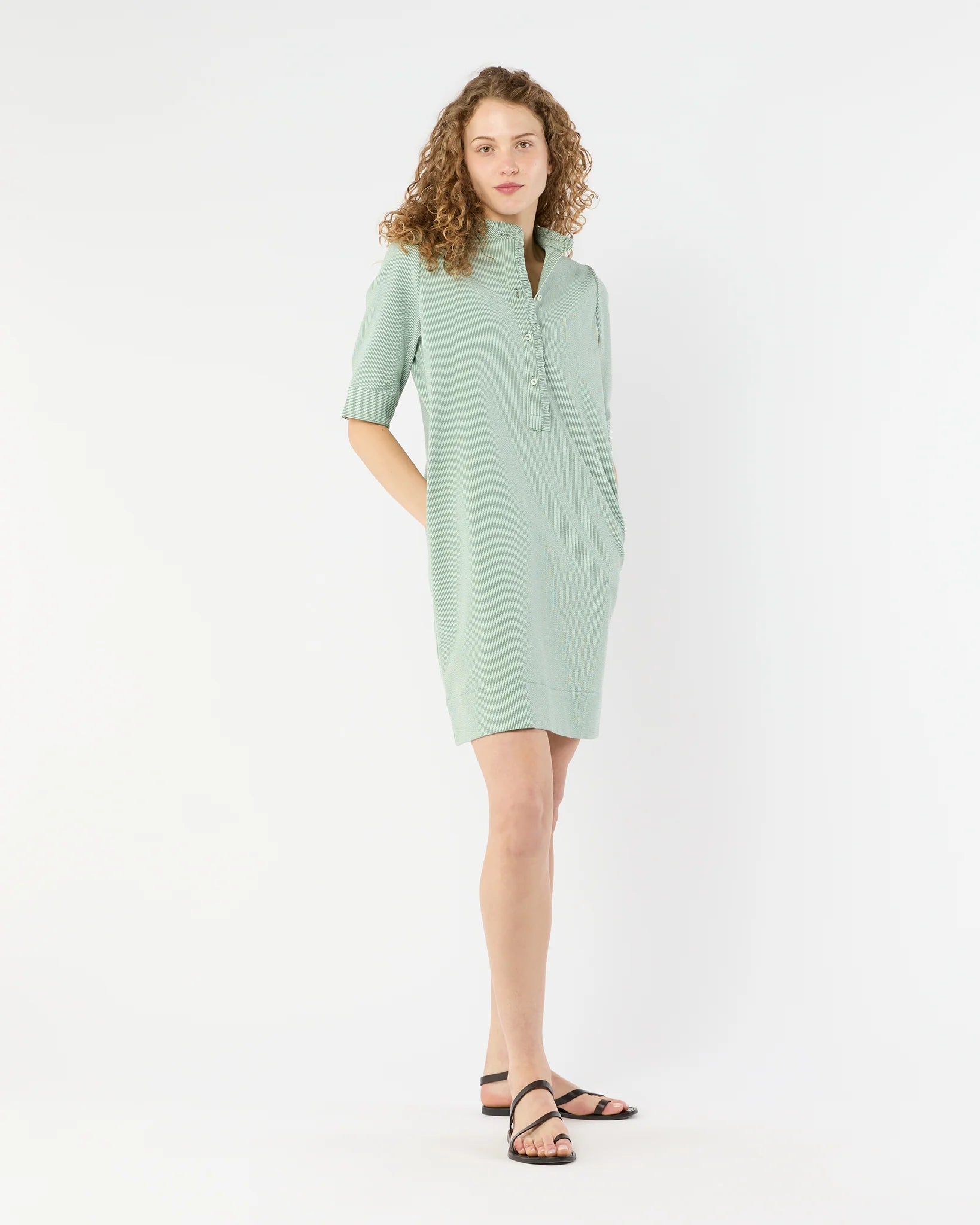 ELBOW SLEEVE FRILL DRESS