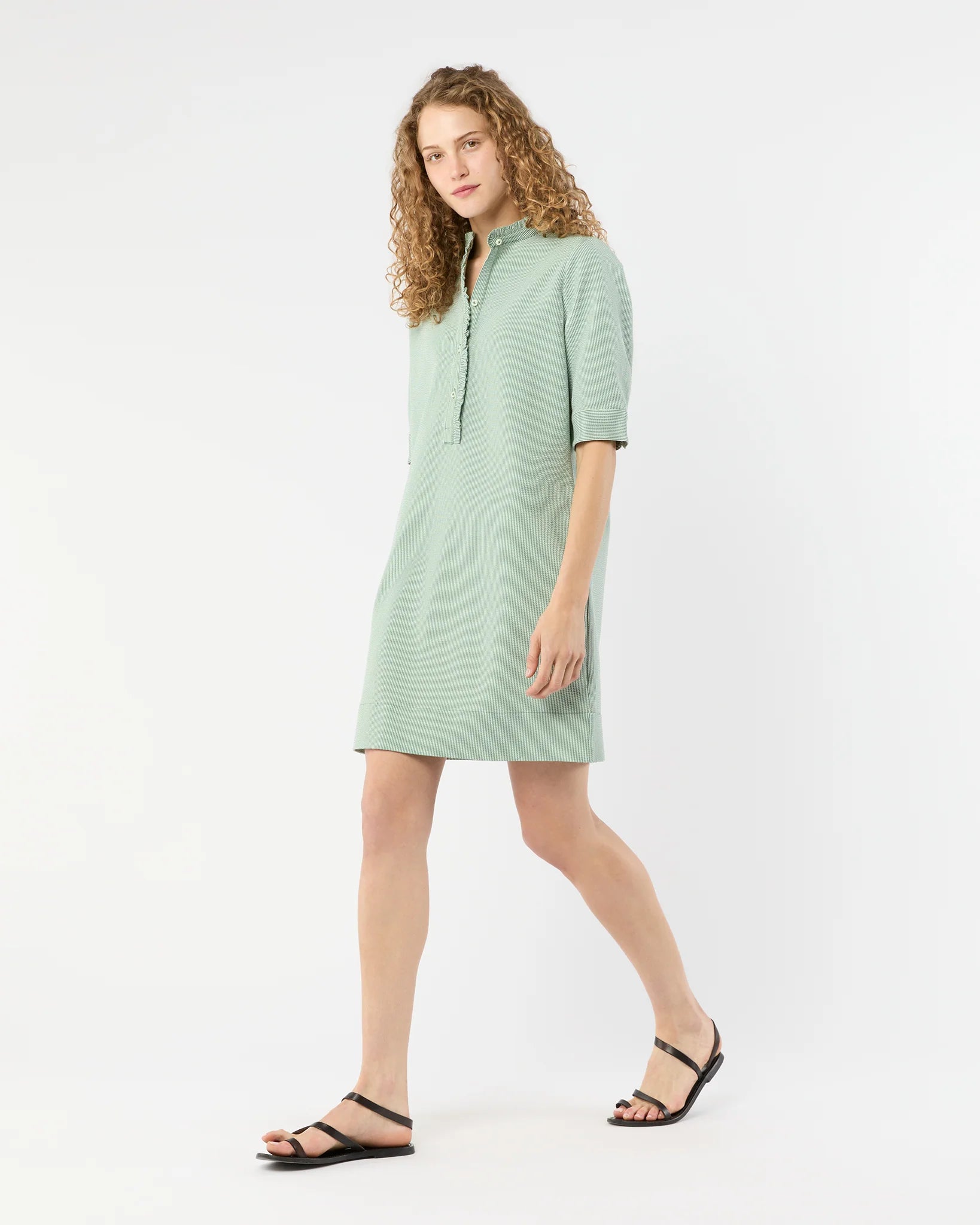 ELBOW SLEEVE FRILL DRESS