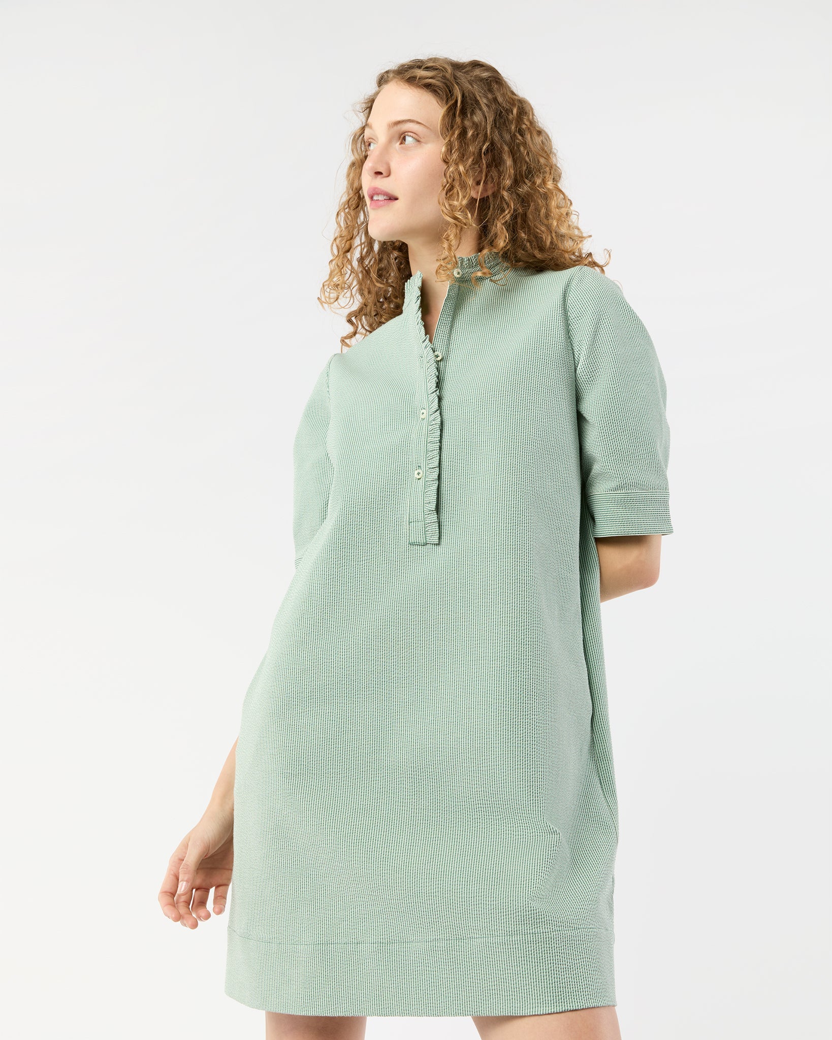 ELBOW SLEEVE FRILL DRESS