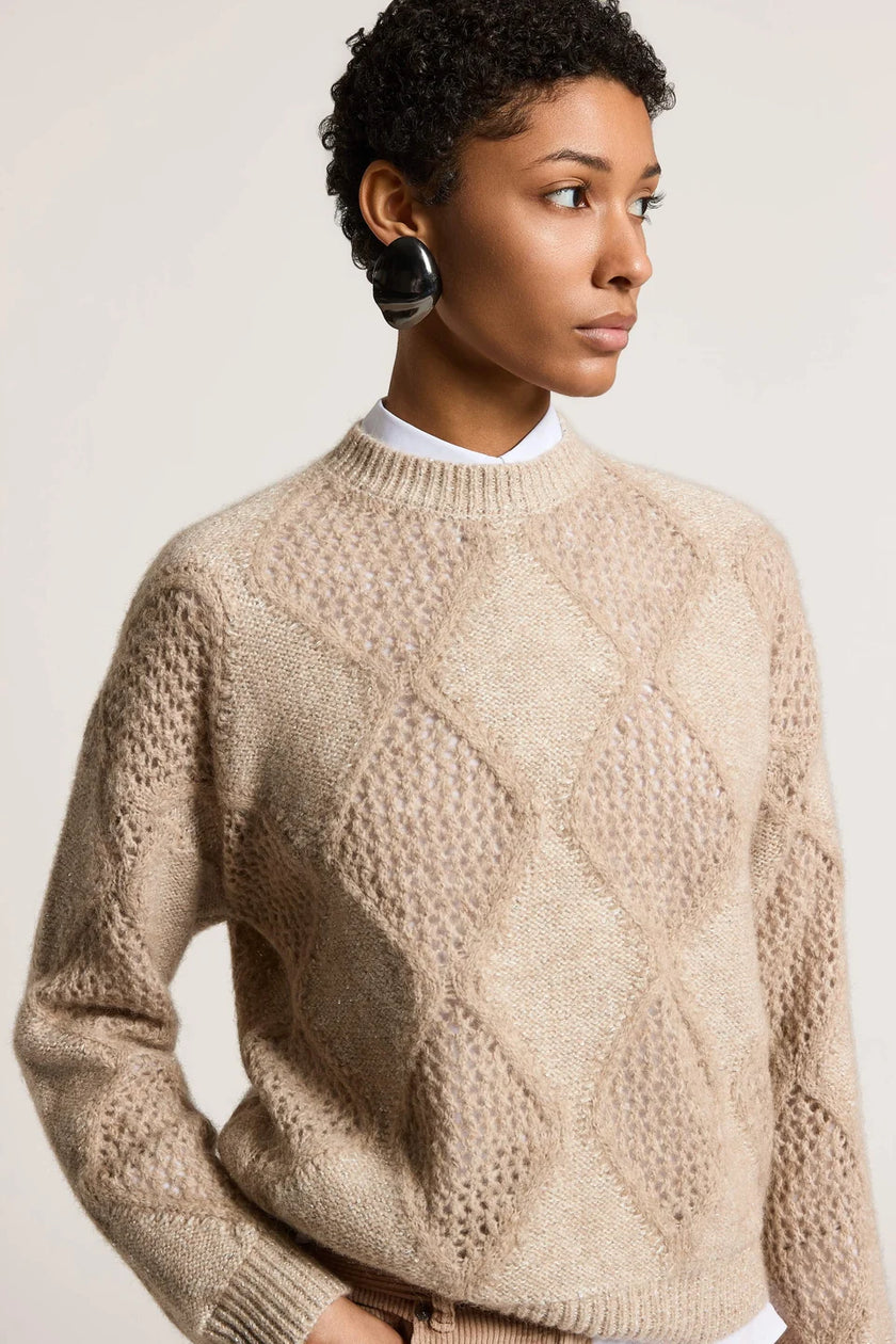 WOOL COTTON AND ALPACA SWEATER WITH DIAMOND DETAILING