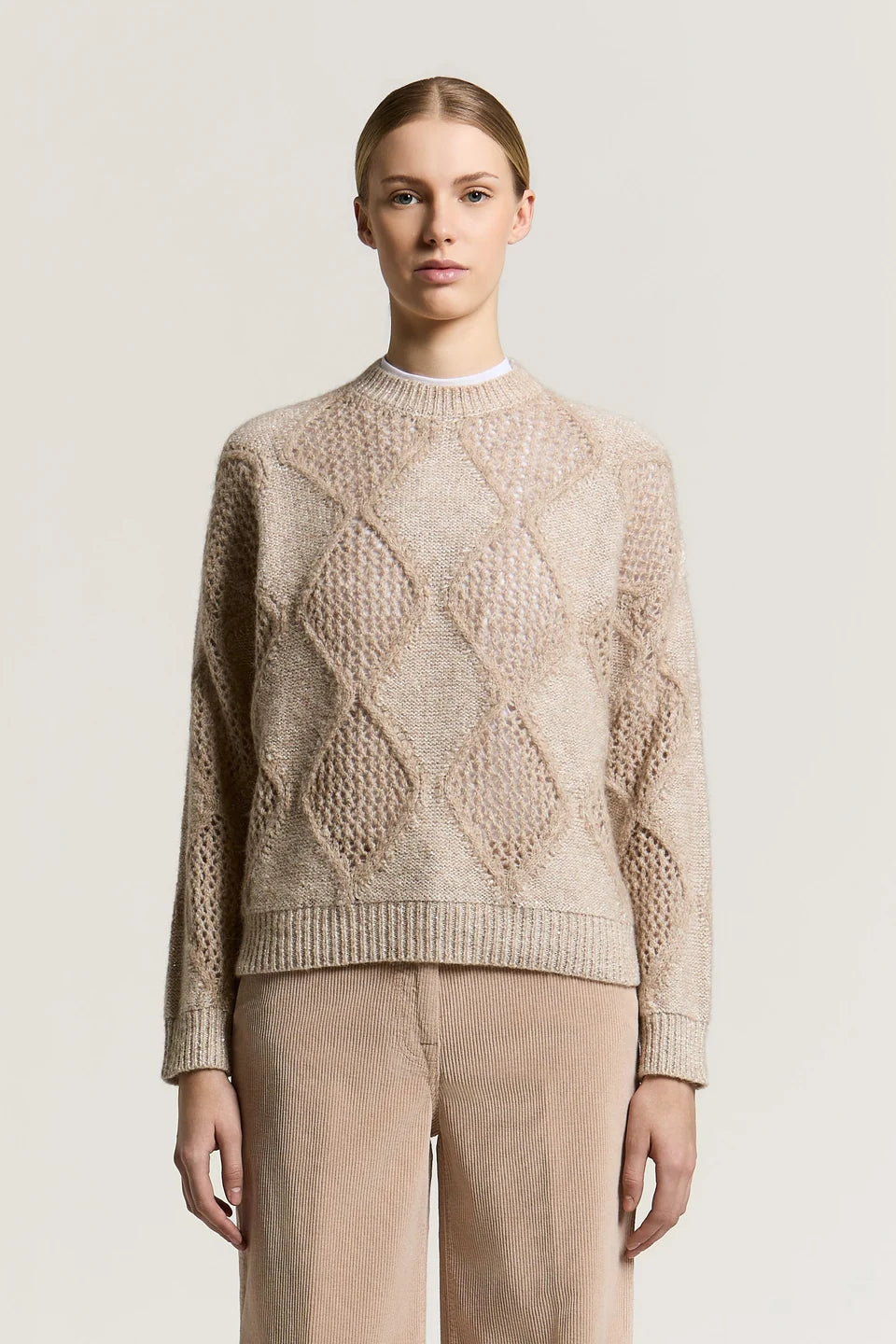 WOOL COTTON AND ALPACA SWEATER WITH DIAMOND DETAILING