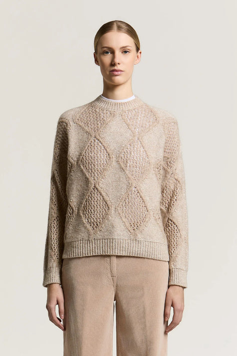 WOOL COTTON AND ALPACA SWEATER WITH DIAMOND DETAILING
