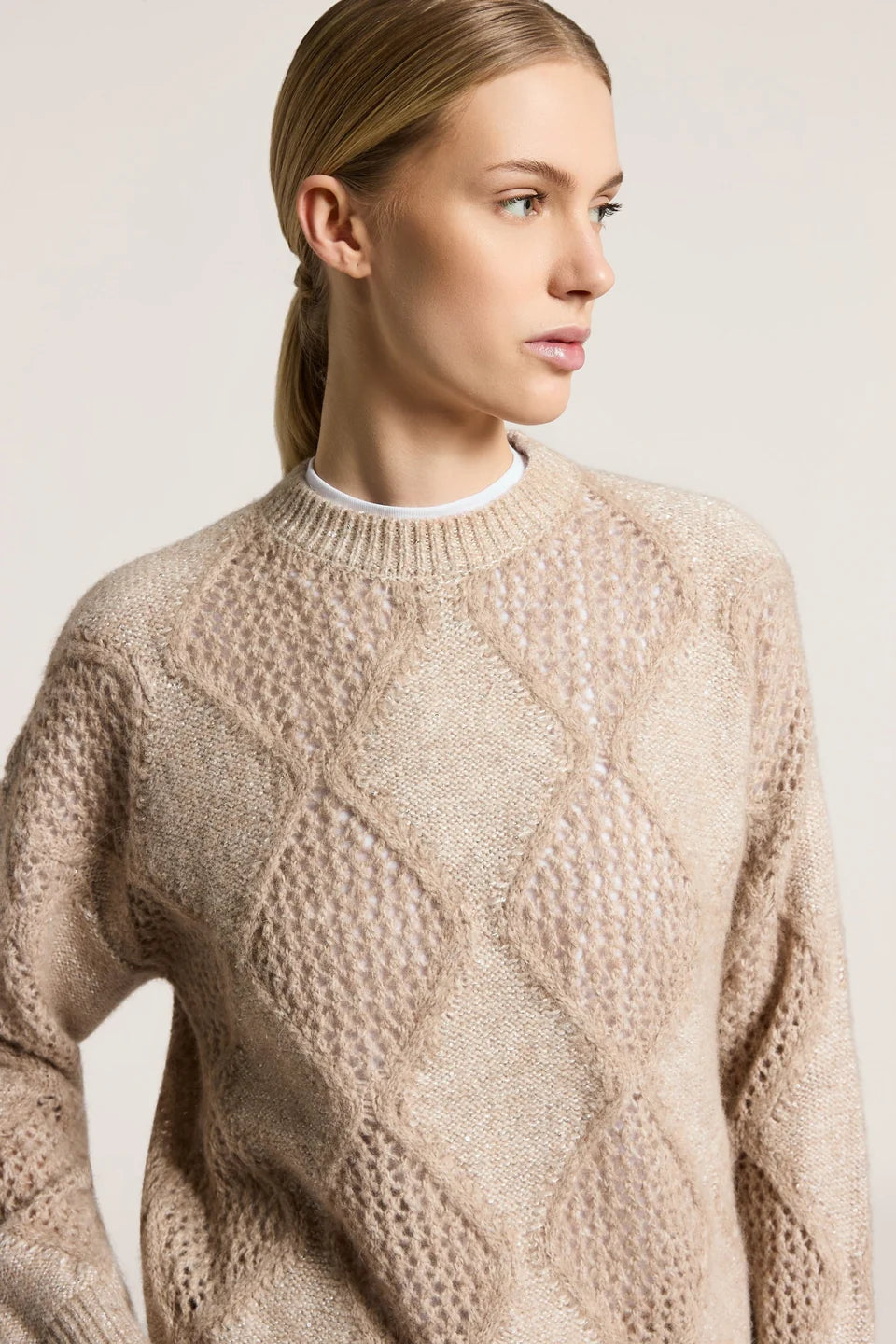 WOOL COTTON AND ALPACA SWEATER WITH DIAMOND DETAILING