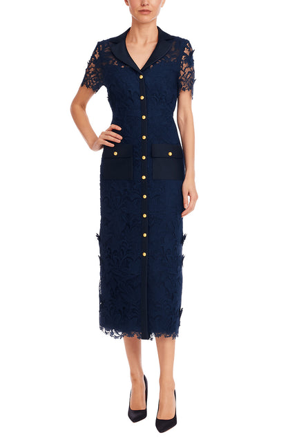EMBROIDERED LACE SHIRT DRESS WITH SASH