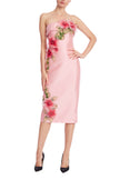 STRAPLESS SHEATH DRESS WITH 3D FLORAL APPLIQUE