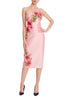 STRAPLESS SHEATH DRESS WITH 3D FLORAL APPLIQUE